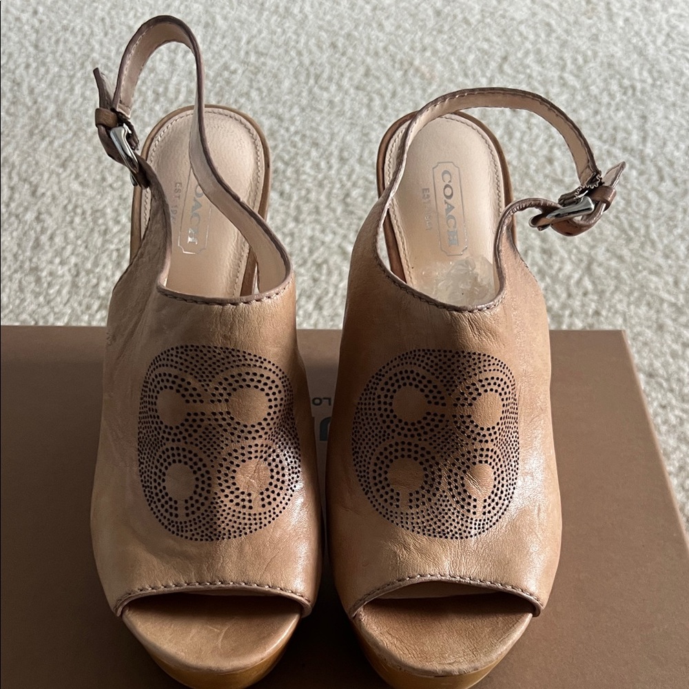 Coach Brown Leather Wedge Sandals